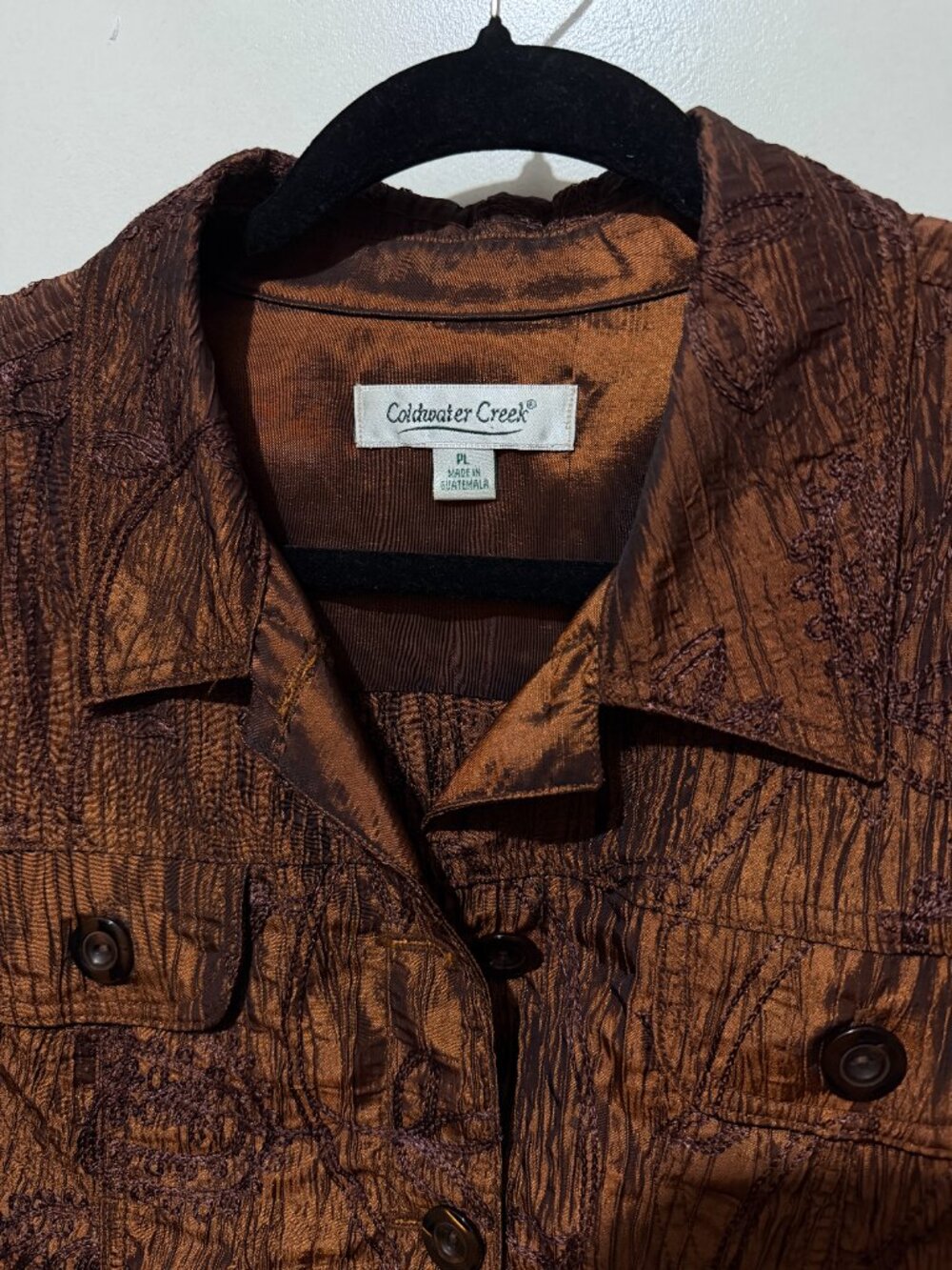 Coldwater Creek Metallic Copper / Bronze Crinkle Embroidered Button-Front Jacket - Picture 4 of 16